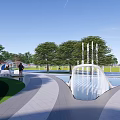 Scenic Park Landscape With Open Green Lawn Winding Paths And Trees