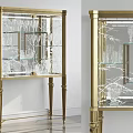 Elegant Gold Frame Sideboard With Glass Door And Glassware In Home Interior