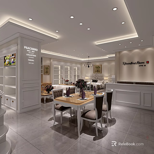 Elegant Modern Luxury Kitchen Showroom Displaying Premium Cabinets And Marble Islands 3d model 