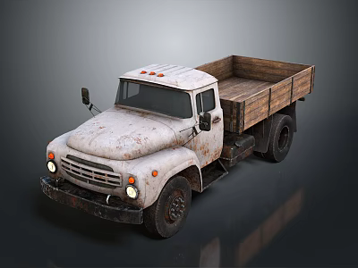 Old Vintage Rusty Truck With Open Wooden Bed And Weathered Exterior Design 3d model