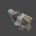 Old Blue Combine Harvester Function Vehicle with Large Tires Ladder and Rusty Body Structure