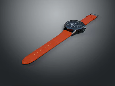 Modern Stylish Watch Featuring Orange Leather Strap And Black Dial Design 3d model