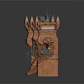Ruined Industrial Scene Structure With Stone Platforms Pillars Metal Scaffolding And Mechanical Parts