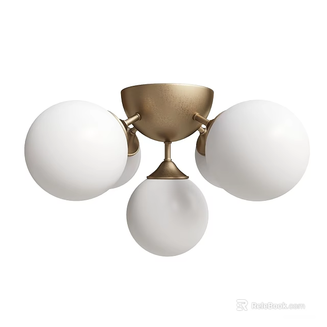 Modern Ceiling Light With Gold Base And Four White Spherical Shades 3d model