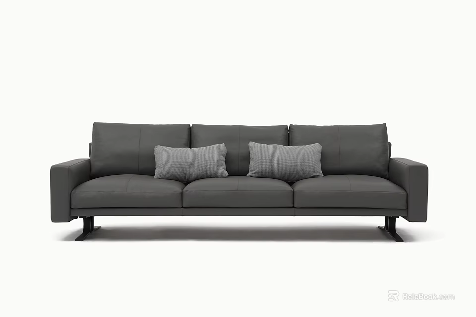 Gray Three Seater Sofa With Two Soft Cushions Modern Style Design 3d model