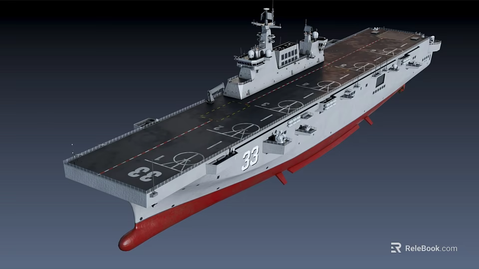 Aircraft Carrier With Gray Hull Flight Deck Number 33 39 Red Bottom And Superstructure 3d model 