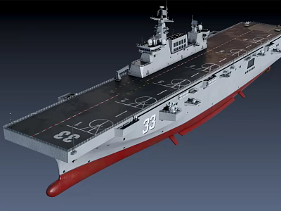 Aircraft Carrier With Gray Hull Flight Deck Number 33 39 Red Bottom And Superstructure 3d model