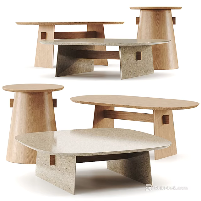 Modern Wooden Coffee Tables With Unique Leg Designs And Natural Wood Finishes 3d model 