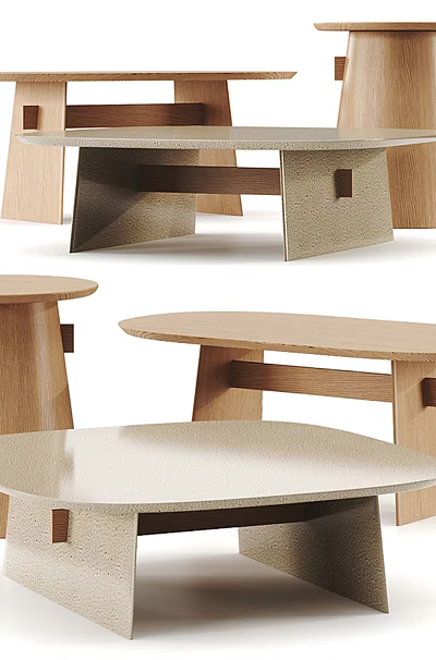 Modern Wooden Coffee Tables With Unique Leg Designs And Natural Wood Finishes 3d model