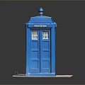 Blue Police Call Box Structure With Windows Door And Blue Roof On White Base