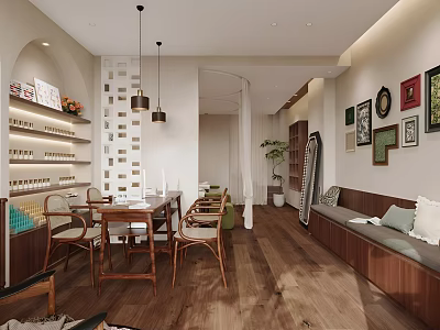 Elegant Beauty Hair Salon Space With Styling Tools Product Displays And Client Seating 3d model