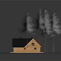 Wooden Log Cabin Exterior Design With Black Roof Chimney Green Lawn Porch And Windows