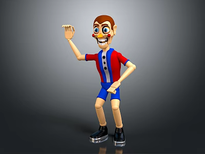 Cartoon Clown With Red Nose Red Blue Striped Shirt Blue Shorts Black Shoes Raising Hand 3d model