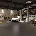 Vintage Car Showroom Interior Featuring Classic Vehicle Display Decorative Walls And Seating Area