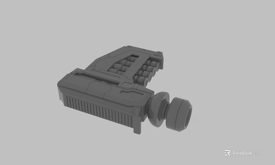 Detailed 3D Rendered Mechanical Component With Cylindrical Parts And Rectangular Structure 3d model 