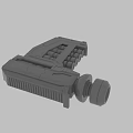 Detailed 3D Rendered Mechanical Component With Cylindrical Parts And Rectangular Structure