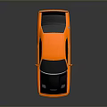 Orange Two Door Muscle Car With Black Hood And Shiny Exterior Design