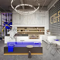 Modern Café Interior Design With Stylish Bar Lighting And Seating Area