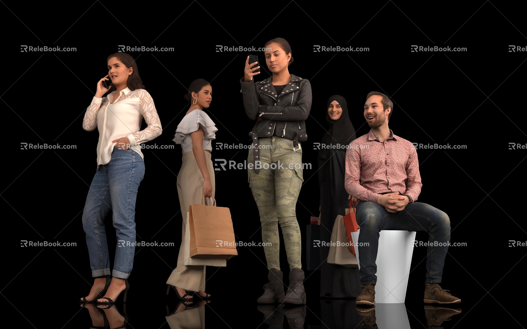 Multi-person Crowd Woman Watching Cell Phone Phone Standing Shopping Handbag Man Sitting Model Scene Atmosphere Shopping Mall City Street 3d model