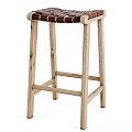 Natural Wooden Bar Stools With Woven Seats And Sturdy Wooden Legs