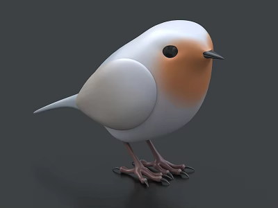 Cute Cartoon Bird 3D Model With White Orange Feathers Black Eyes Standing Pose 3d model