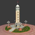Ornate Tower Structure With White Dome Colorful Decorations Street Lamps And Circular Pavement