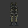 Two Standing Characters In Camouflage Suits With Backpacks And Creature Design Elements 3d model