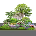 Lush Shrubs With Colorful Flowers And Trees In Green Garden Lawn