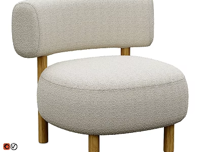 Light Gray Soft Fabric Leisure Chair With Round Backrest And Wooden Legs Design 3d model