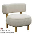 Light Gray Soft Fabric Leisure Chair With Round Backrest And Wooden Legs Design