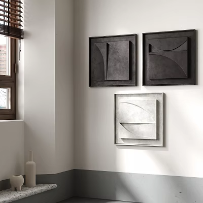 Modern Geometric Wall Decor in Dark and Light Gray Hanging on White Wall 3d model