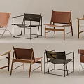 Modern Minimalist Leisure Chairs Featuring Leather Wooden Metal Frame And Brown Black White Tones