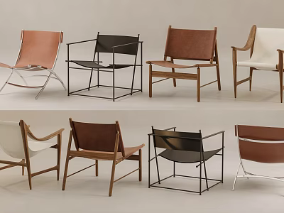 Modern Minimalist Leisure Chairs Featuring Leather Wooden Metal Frame And Brown Black White Tones 3d model