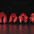 Red Silk Scarves Displayed In Four Different Tying Styles On Black Background 3d model