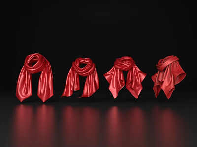 Red Scarf Red Scarf Silk Scarf 3d model