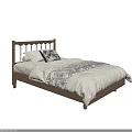 Single Bed With Wooden Headboard White Bed Sheets Patterned Pillow And Bed Runner 3d model