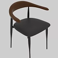 Modern Minimalist Single Chair With Walnut Wood Backrest Upholstered Seat And Sleek Black Metal Legs