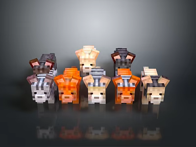 Cute Minecraft Pixel Art Animal Heads With Colorful And Varied Designs 3d model