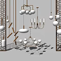 Modern Contemporary Chandeliers With Gold White Spherical Geometric And Linear Design Elements