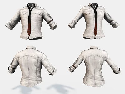 White Long Sleeve Shirt With Brown Tie And Cuffed Sleeves Front Back Views 3d model