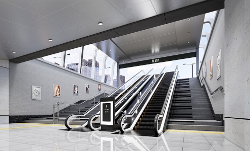 Modern subway station subway entrance escalator 3d model