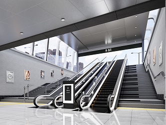 Modern subway station subway entrance escalator 3d model