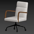 Stylish Comfortable Light Gray Fabric Office Chair With Wooden Armrests And Swivel Rolling Chrome Base