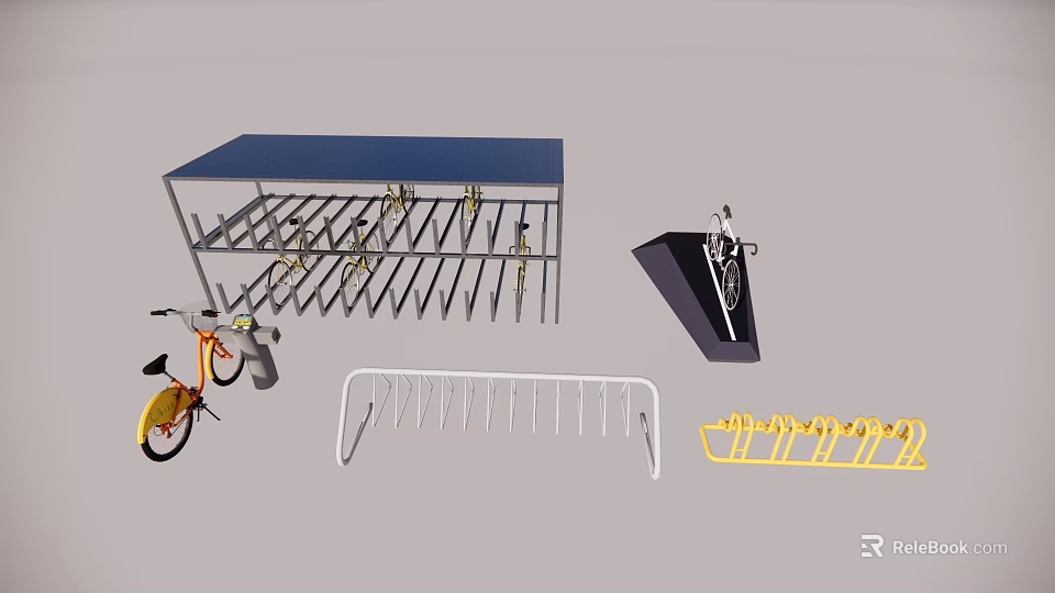 Bicycle Parking Racks With Covered Structure And Colored Stands For Secure Storage 3d model