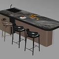 Modern Bar Counter with Black Marble Top Sink Fruits and Orange Illuminated Base