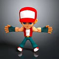 3D Cartoon Character With Red Cap Blue Eyes Red Vest Green Pants And Arms Outstretched