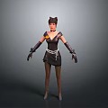 A Woman In Black Dress With Cat Ears Long Gloves And White Belt