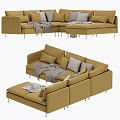 Light Gray And Yellow Sectional Sofa Featuring Decorative Pillows And Cozy Throw Blankets 3d model
