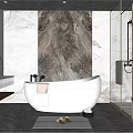 Modern Luxury Bathroom With Marble Wall Freestanding Bathtub And Glass Shower Enclosure