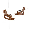 Two Brown Wooden Lounge Chairs With Woven Design For Outdoor Relaxation
